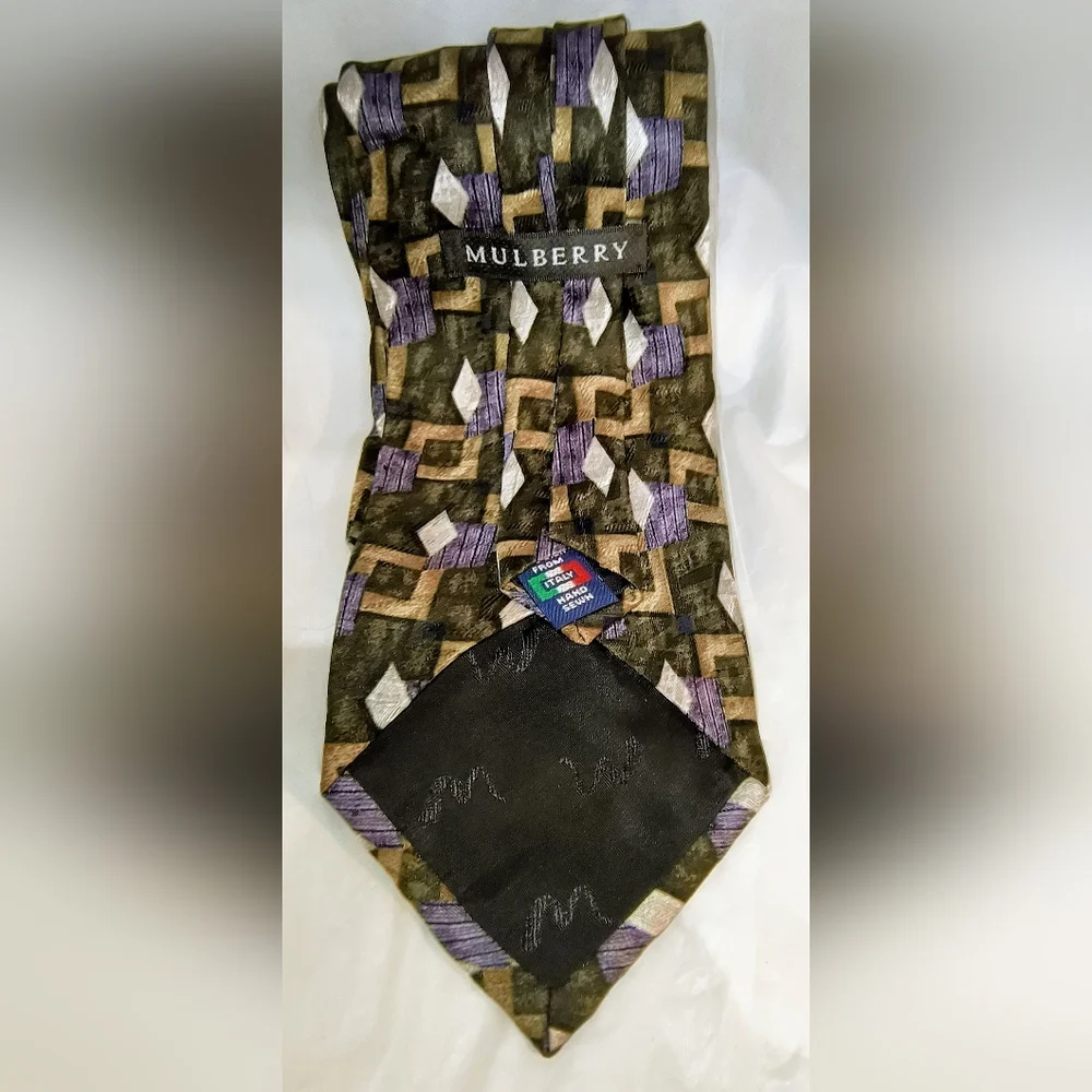 MULBERRY - 2 Mulberry Geometric Pattern Ties & 1 Thai Silk Tie Bundle‎